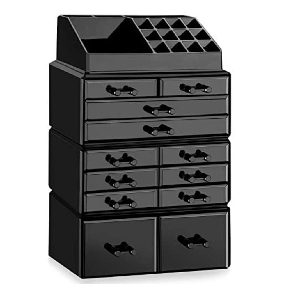 Black Makeup Organizer Acrylic Cosmetic Storage Drawers and Jewelry Display Box
